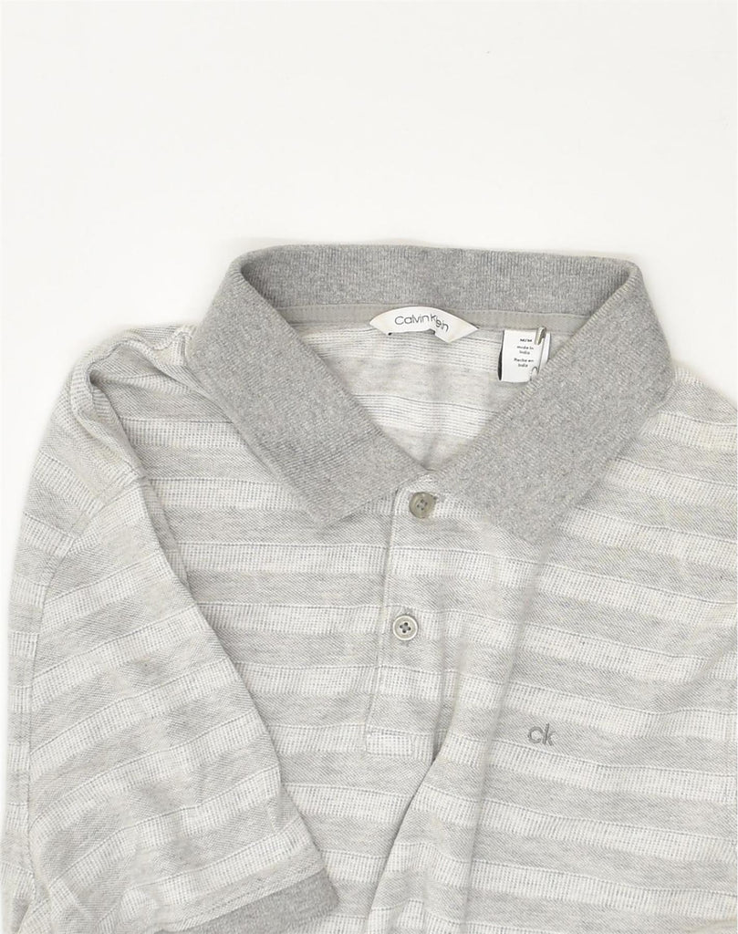 CALVIN KLEIN Mens Polo Shirt Medium Grey Striped Cotton | Vintage Calvin Klein | Thrift | Second-Hand Calvin Klein | Used Clothing | Messina Hembry 