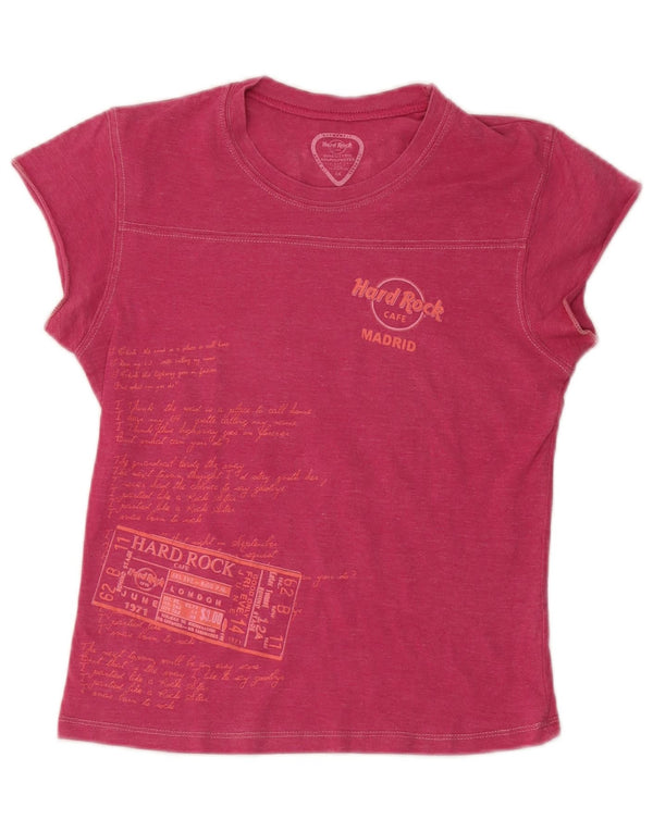 Hard Rock Cafe Womens Madrid Graphic T-Shirt Top UK 12 Medium Pink Cotton