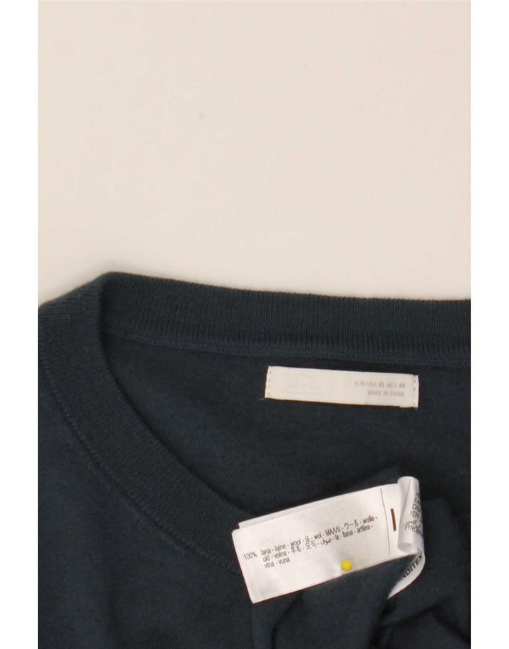 Zara Mens Boat Neck Jumper Sweater XL Navy Blue Wool