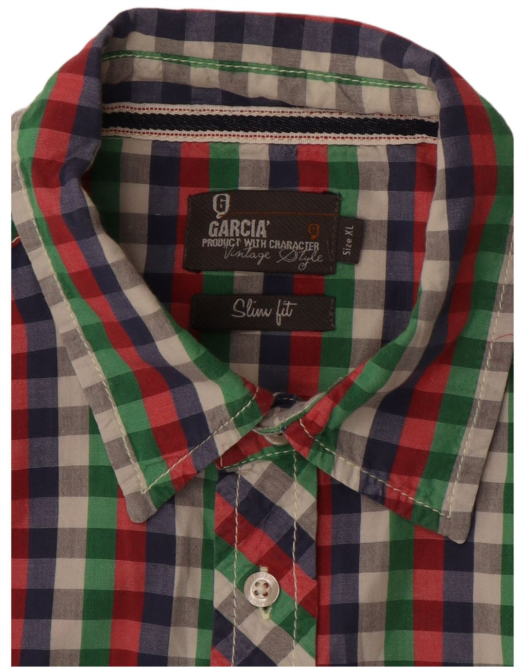 GARCIA Mens Slim Fit Short Sleeve Shirt XL Multicoloured Gingham