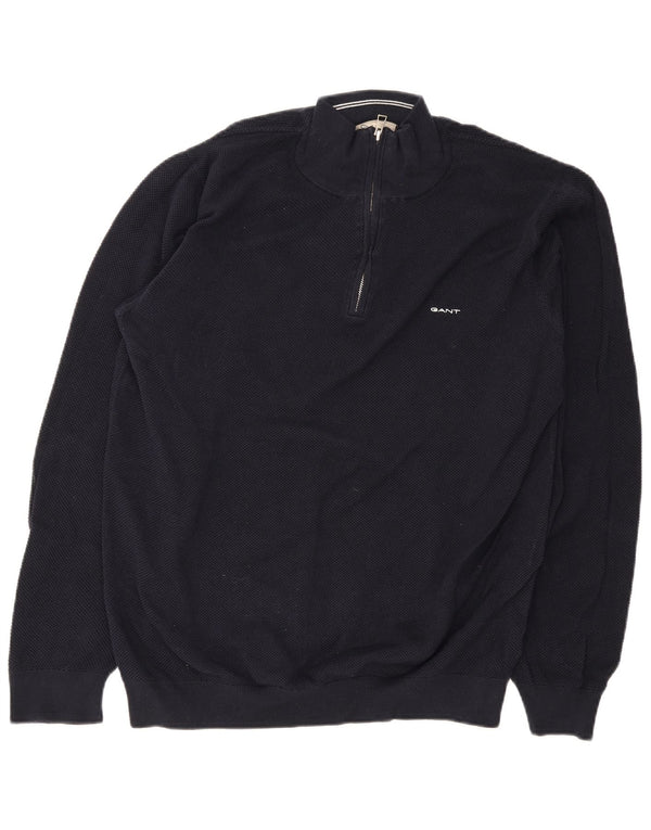 Gant Mens Zip Neck Jumper Sweater 2XL Navy Blue Cotton