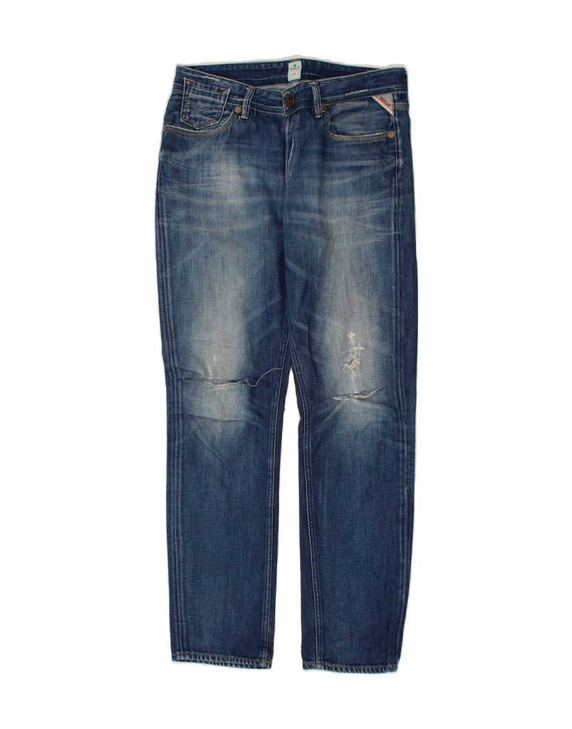 REPLAY Mens Distressed Slim Jeans W28 L28 Blue Cotton Vintage Replay and Second-Hand Replay from Messina Hembry 