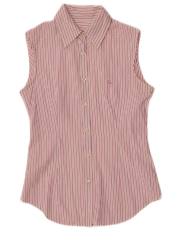 Benetton Womens Sleeveless Shirt UK 6 XS Pink Pinstripe