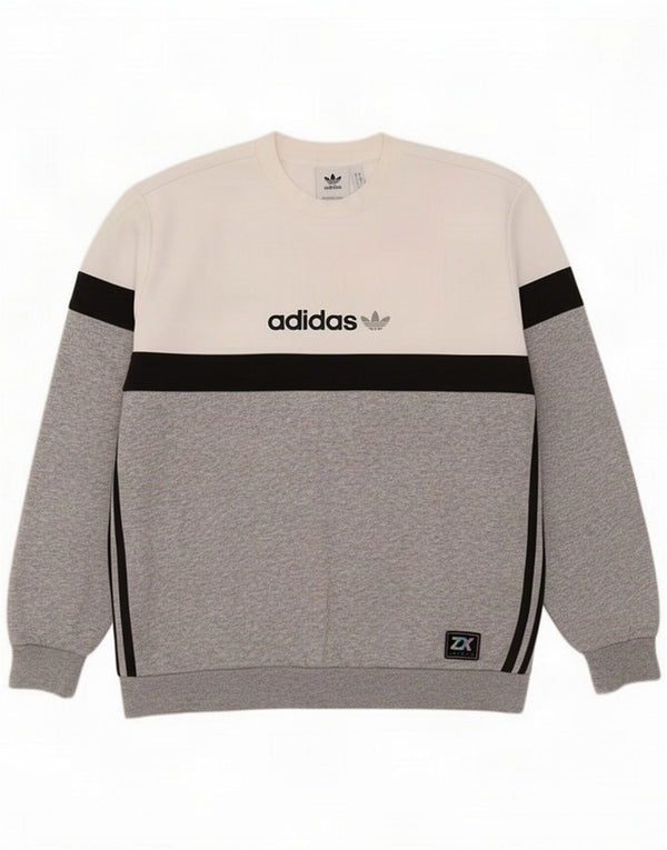 Adidas Mens Graphic Sweatshirt Jumper Medium White Colourblock Polyester