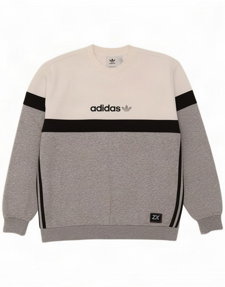 Adidas Mens Graphic Sweatshirt Jumper Medium White Colourblock Polyester