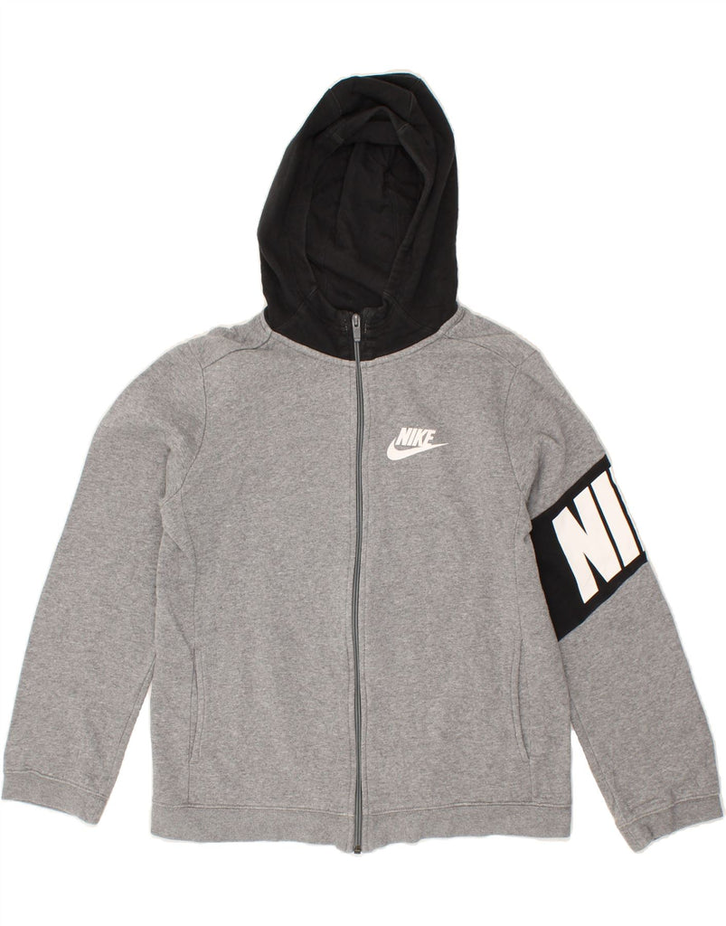 NIKE Boys Graphic Zip Hoodie Sweater 13-14 Years XL Grey Colourblock | Vintage Nike | Thrift | Second-Hand Nike | Used Clothing | Messina Hembry 