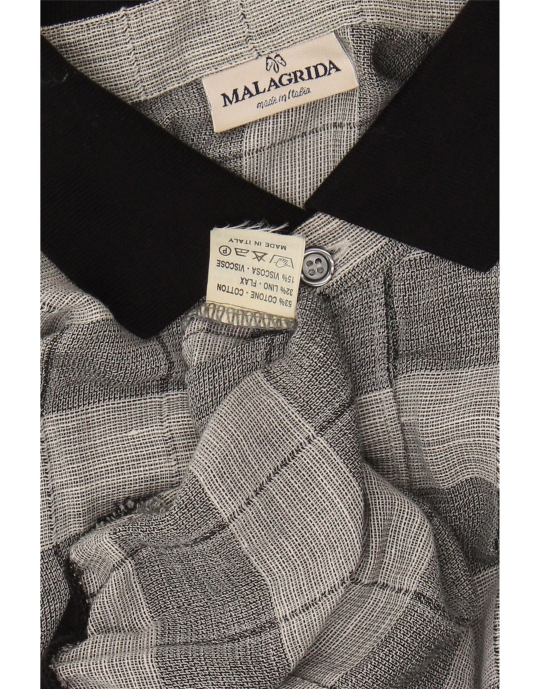 MALAGRIDA Mens Short Sleeve Shirt XL Grey Check Cotton