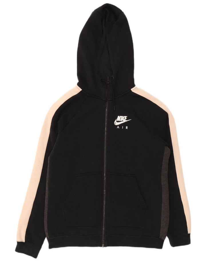 NIKE Mens Zip Hoodie Sweater Medium Black Colourblock Cotton