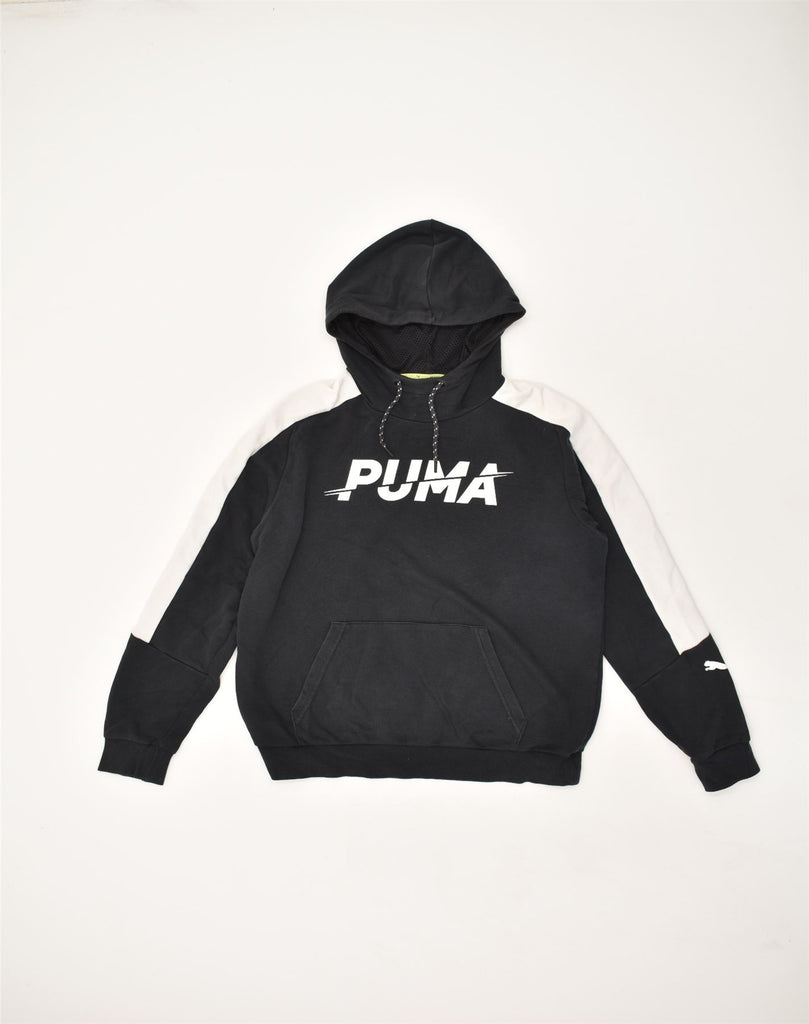 PUMA Mens Graphic Hoodie Jumper Medium Black Cotton | Vintage Puma | Thrift | Second-Hand Puma | Used Clothing | Messina Hembry 