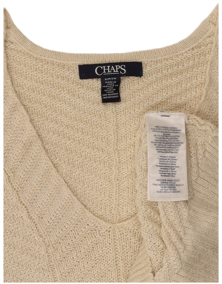 CHAPS Womens V-Neck Jumper Sweater UK 10 Small Off White Cotton
