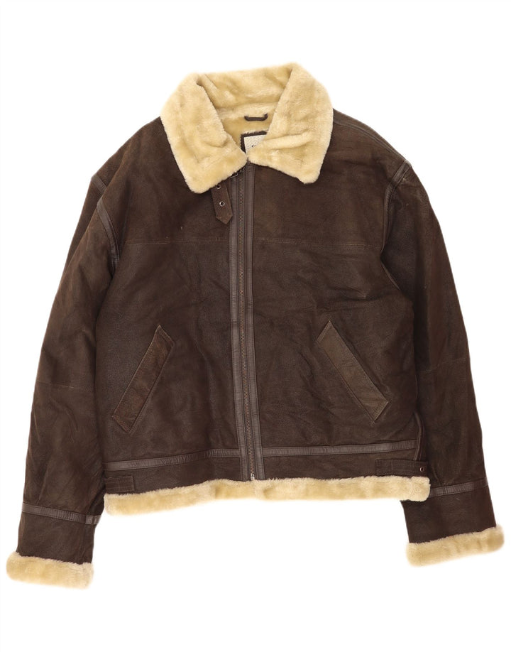 Conbipel Mens Shearling Jacket UK 42 XL Brown Leather
