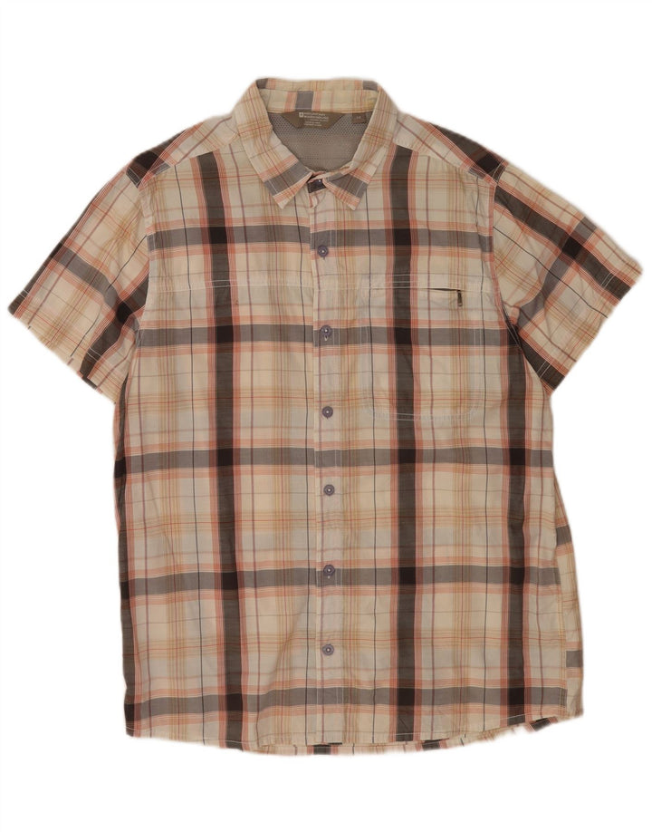 Mountain Warehouse Mens Short Sleeve Shirt Large Beige Check Polyester