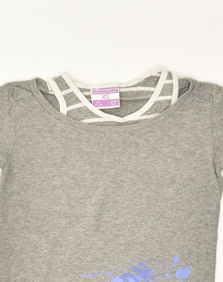 CHAMPION Girls Graphic T-Shirt Top 5-6 Years XS Grey Cotton | Vintage Champion | Thrift | Second-Hand Champion | Used Clothing | Messina Hembry 