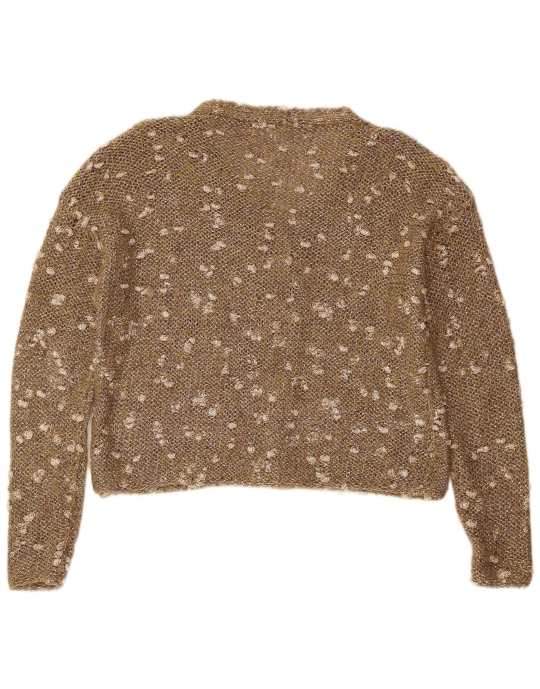 VINTAGE Womens Crop Crochet Cardigan Sweater UK 16 Large Brown Flecked