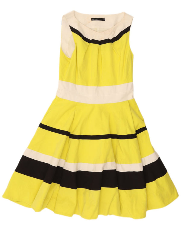 Karen Millen Womens Sleeveless Swing Dress UK 14 Large Yellow Striped