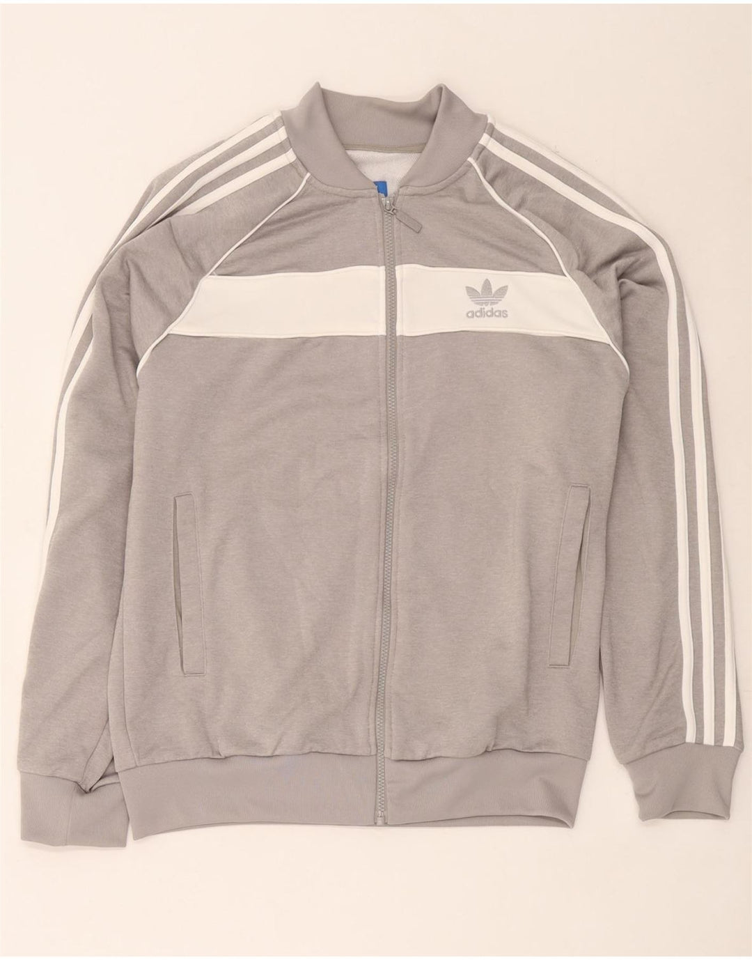 Adidas Mens Tracksuit Top Jacket Large Grey Colourblock Polyester