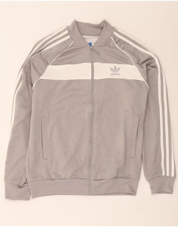 Adidas Mens Tracksuit Top Jacket Large Grey Colourblock Polyester