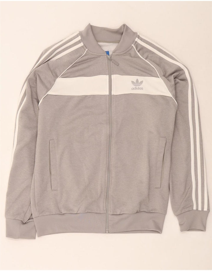 Adidas Mens Tracksuit Top Jacket Large Grey Colourblock Polyester