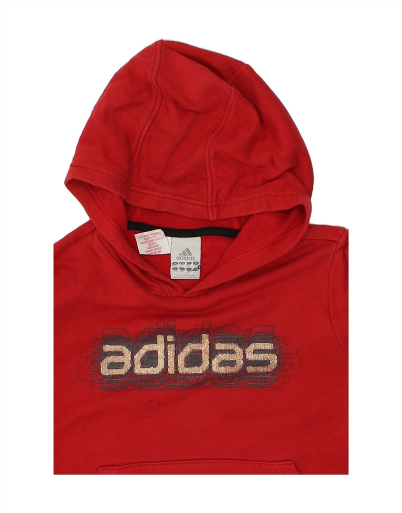 ADIDAS Boys Graphic Hoodie Jumper 9-10 Years Red Cotton | Vintage Adidas | Thrift | Second-Hand Adidas | Used Clothing | Messina Hembry 