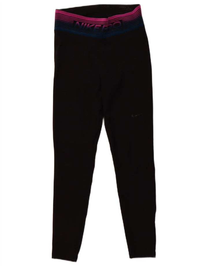 NIKE Womens Graphic Leggings UK 12 Medium  Black Polyester