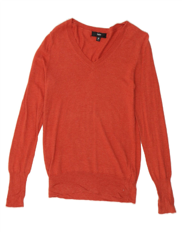 MOSSIMO Womens V-Neck Jumper Sweater UK 14 Medium Orange Nylon Vintage Mossimo and Second-Hand Mossimo from Messina Hembry 