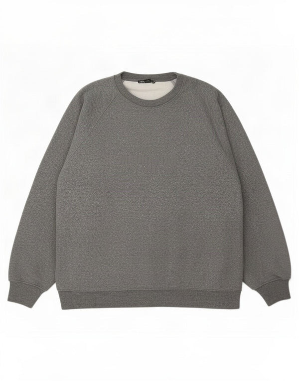 Zara Womens Graphic Oversized Sweatshirt Jumper UK 16 Large Grey Flecked