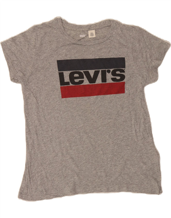 LEVI'S Womens Graphic T-Shirt Top UK 14 Medium Grey Flecked Cotton Vintage Levi's and Second-Hand Levi's from Messina Hembry 