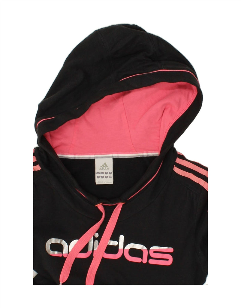 ADIDAS Womens Graphic Hoodie Jumper UK 8 Small Black Cotton | Vintage Adidas | Thrift | Second-Hand Adidas | Used Clothing | Messina Hembry 