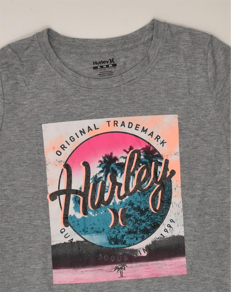 HURLEY Girls Graphic T-Shirt Top 13-14 Years Grey Polyester | Vintage Hurley | Thrift | Second-Hand Hurley | Used Clothing | Messina Hembry 