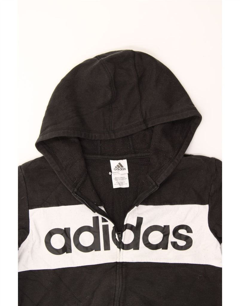 ADIDAS Boys Graphic Zip Hoodie Sweater 12-13 Years Large Black Colourblock Vintage Adidas and Second-Hand Adidas from Messina Hembry 