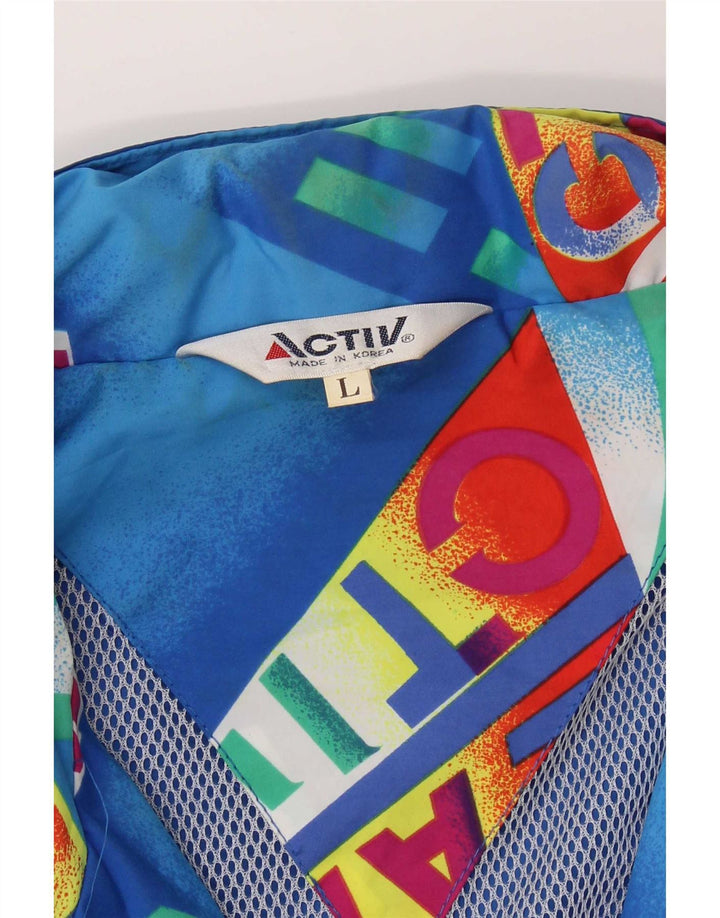 Active Mens Graphic Hooded Bomber Jacket UK 40 Large Blue Colourblock