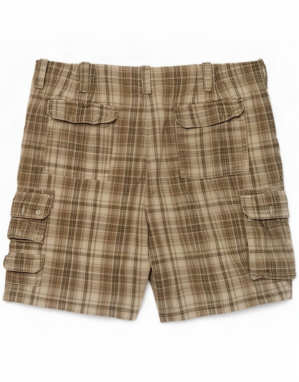 Eddie Bauer Mens Cargo Shorts XL W40 Khaki Check Cotton