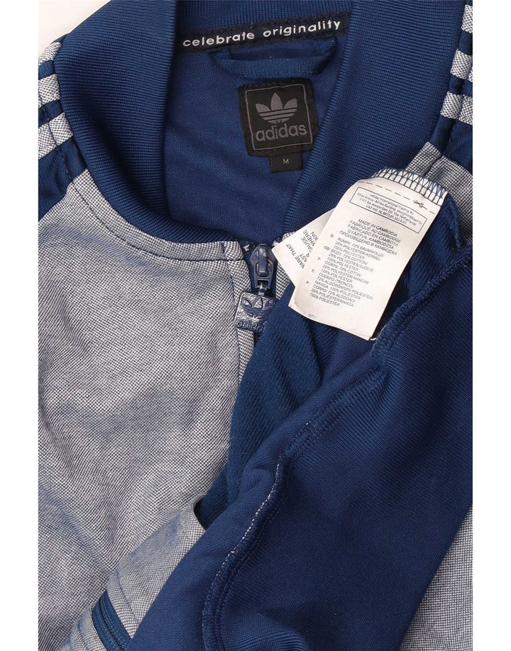 Adidas Mens Tracksuit Top Jacket Medium Navy Blue Colourblock Cotton