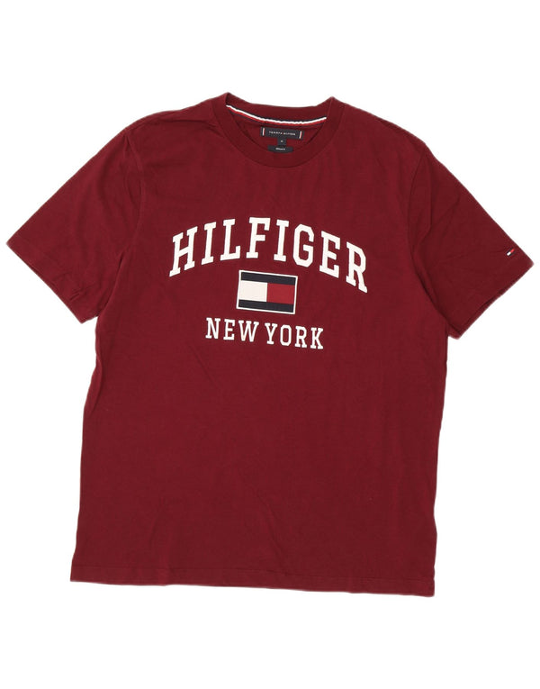 Tommy Hilfiger Mens Regular Fit Graphic T-Shirt Top Medium Burgundy Cotton