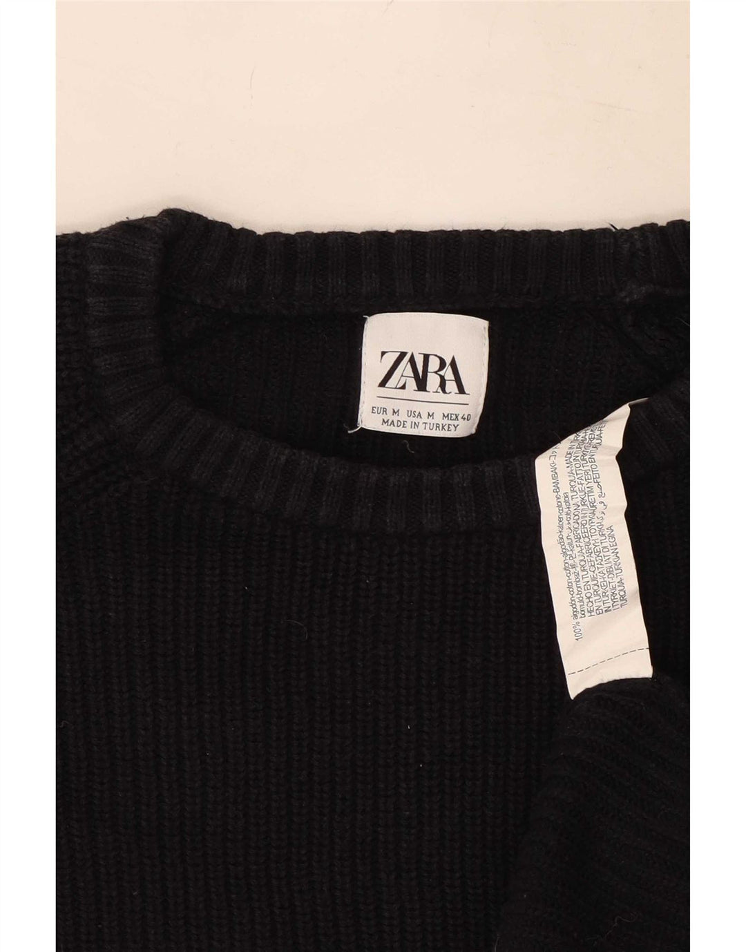 Zara Mens Crew Neck Jumper Sweater Medium Black Cotton