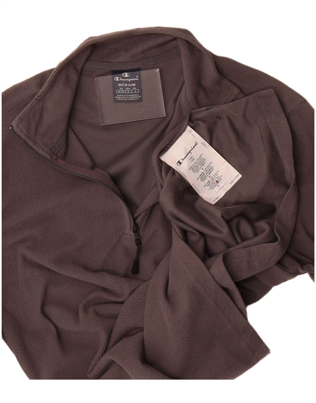 CHAMPION Mens Zip Neck Fleece Jumper Medium Brown Polyester