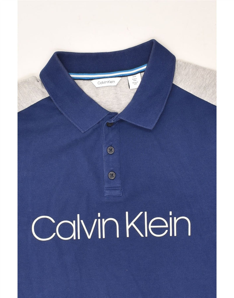 CALVIN KLEIN Mens Graphic Polo Shirt Small Blue Colourblock Cotton | Vintage Calvin Klein | Thrift | Second-Hand Calvin Klein | Used Clothing | Messina Hembry 