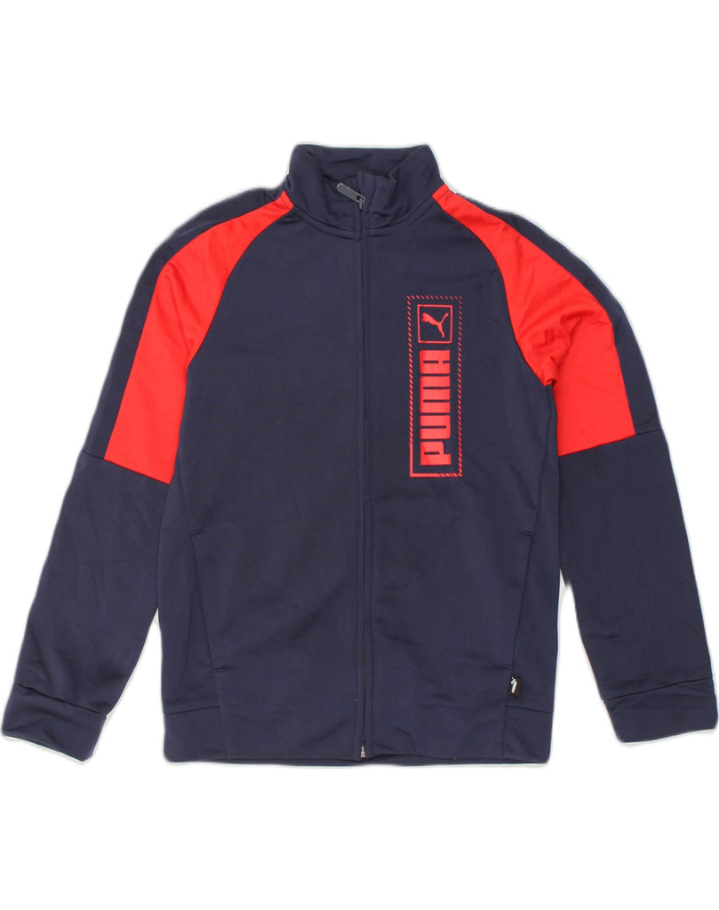 PUMA Boys Graphic Tracksuit Top Jacket 11-12 Years Navy Blue Colourblock | Vintage Puma | Thrift | Second-Hand Puma | Used Clothing | Messina Hembry 