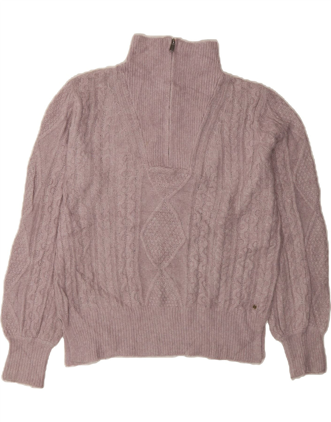FAT FACE Womens Zip Neck Jumper Sweater UK 14 Medium Purple Nylon Vintage Fat Face and Second-Hand Fat Face from Messina Hembry 