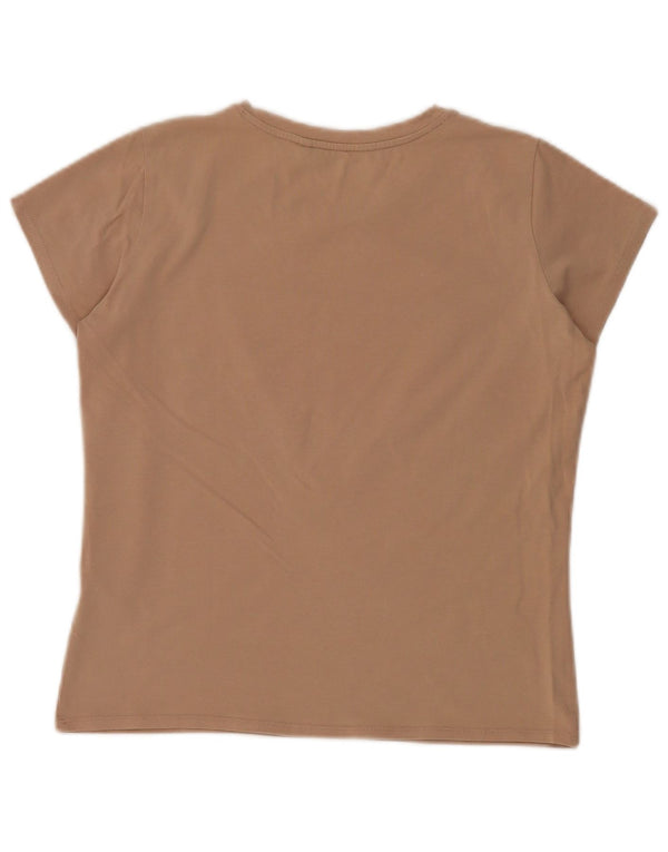 Guess Womens Crop Graphic T-Shirt Top UK 16 Large Beige Cotton