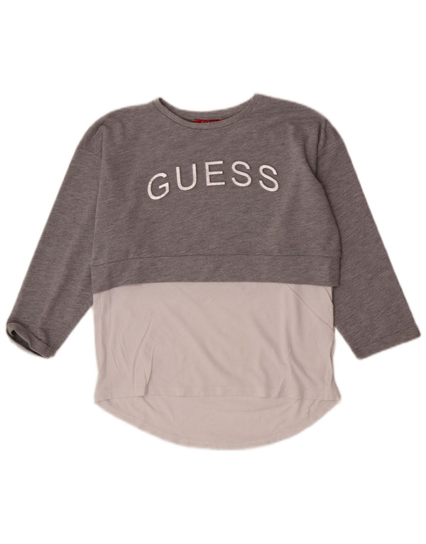 Guess Womens Graphic Top 3/4 Sleeve UK 10 Small Grey