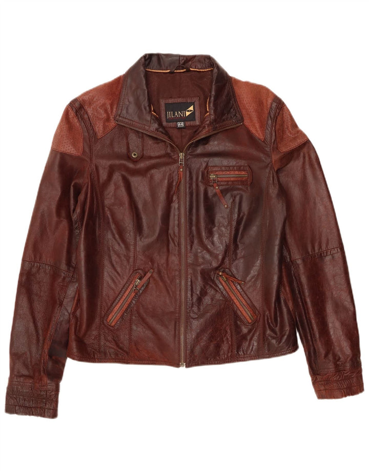 Jilani Womens Leather Jacket IT 44 Medium Burgundy Leather