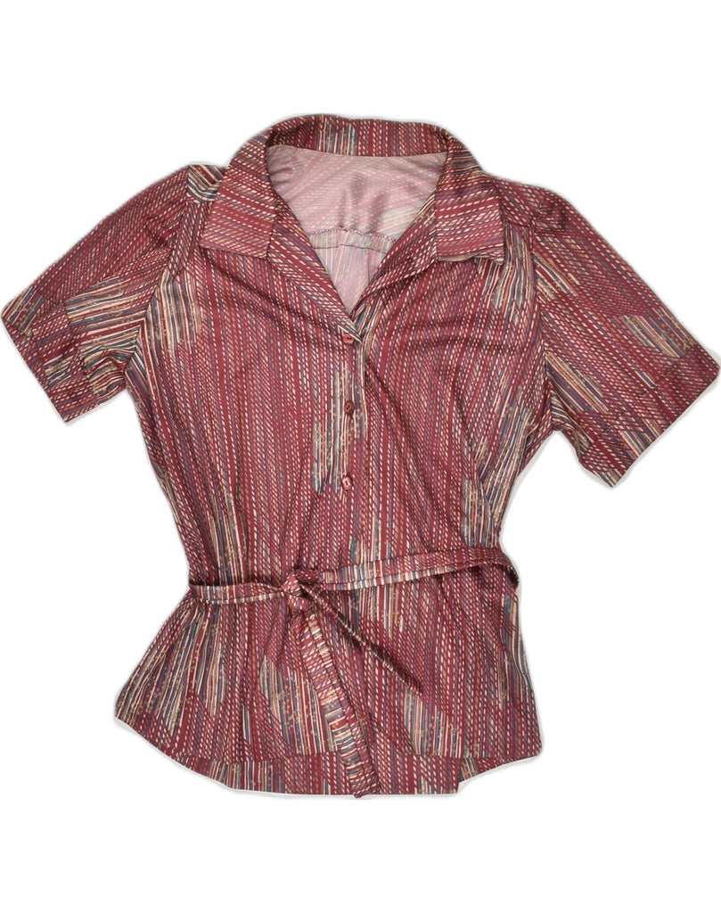 VINTAGE Womens Short Sleeve Shirt Blouse UK 14 Medium Burgundy Striped | Vintage Vintage | Thrift | Second-Hand Vintage | Used Clothing | Messina Hembry 