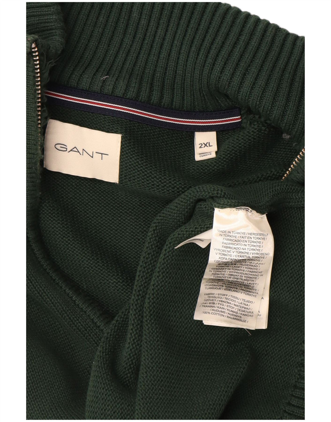 Gant Mens Zip Neck Jumper Sweater 2XL Green Cotton