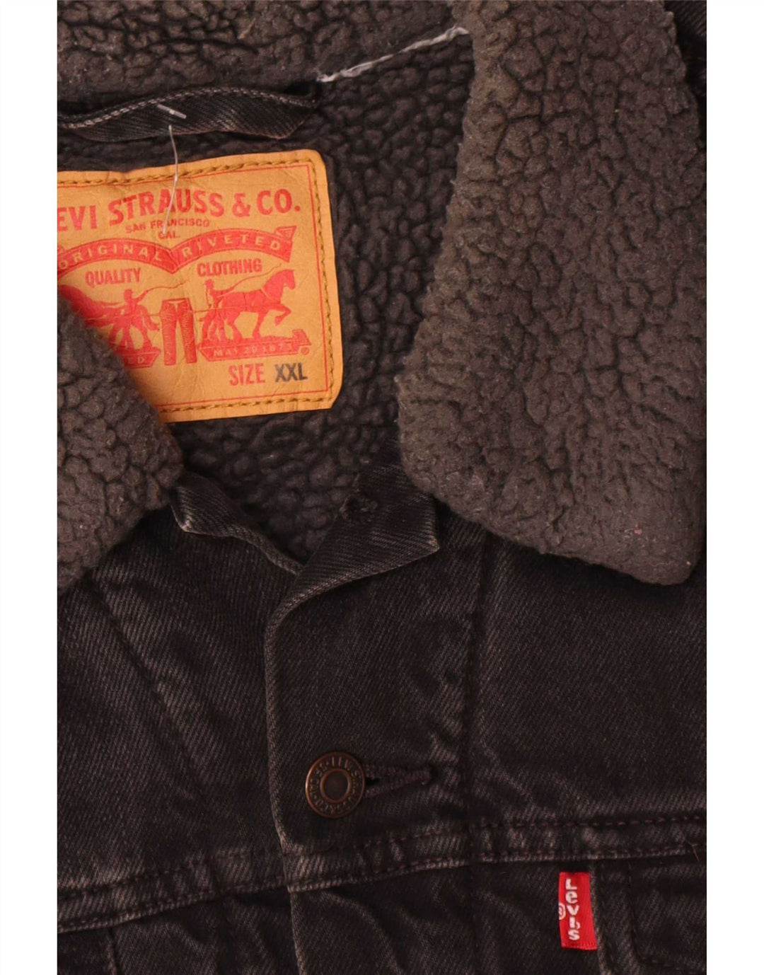 Levi's Mens Denim Sherpa Jacket UK 44 2XL Black Cotton