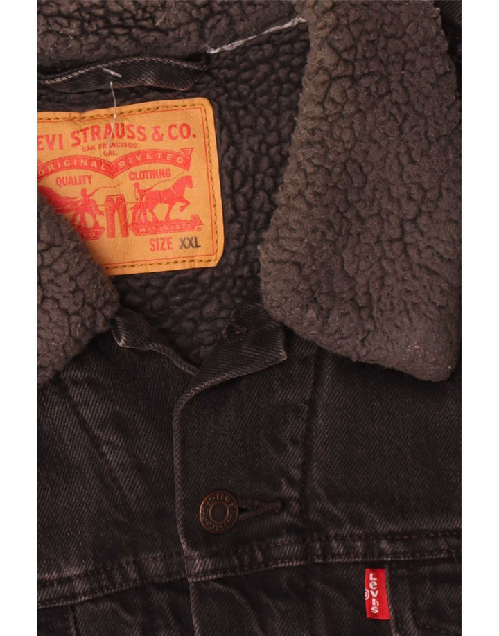 Levi's Mens Denim Sherpa Jacket UK 44 2XL Black Cotton