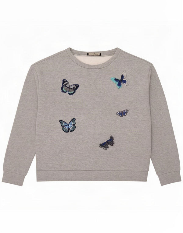 Max Mara Womens Weekend Sweatshirt Jumper UK 16 Large Grey Cotton Butterfly