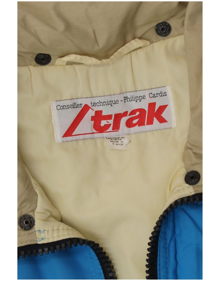 Vintage Mens Hooded Padded Jacket UK 38 Medium Blue Colourblock Polyester