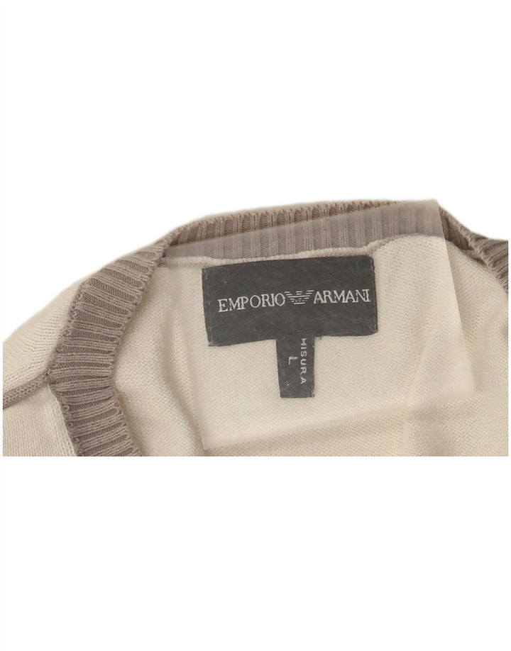 Emporio Armani Mens V-Neck Jumper Sweater Large White