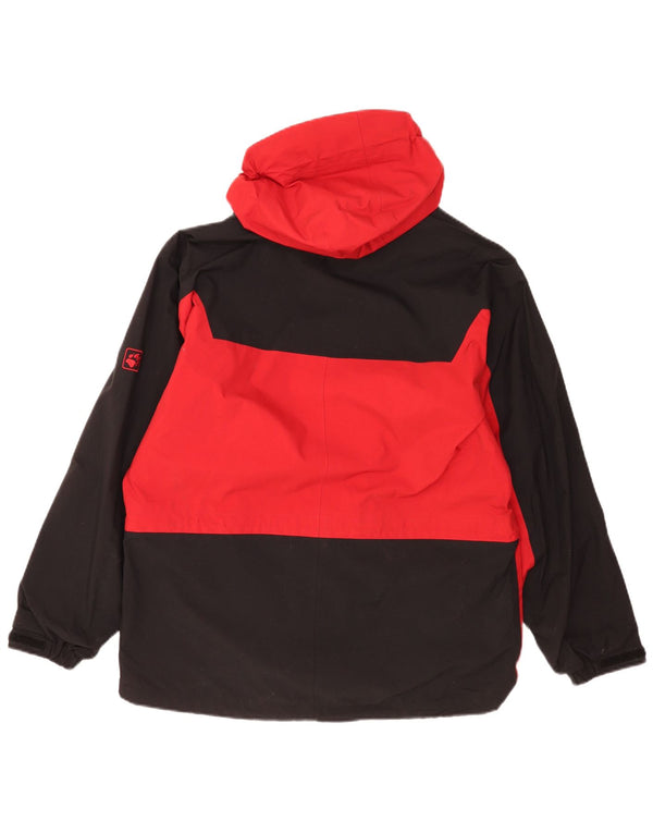 Jack Wolfskin Mens Hooded Loose Fit Rain Jacket UK 34 Small Red Colourblock